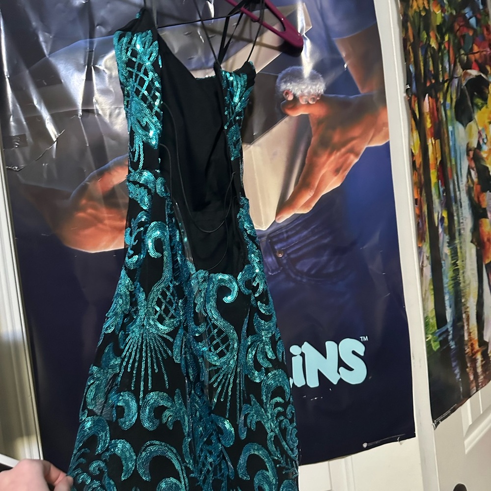 Next Up Pattern Sequin Cross Back Strap Long Dress - image 3